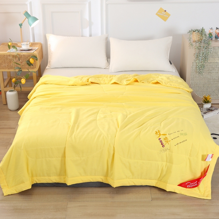 91家纺网 家纺一手货源 找家纺 妙赞2025新款水洗艾草夏被夏凉被空调被 黄色