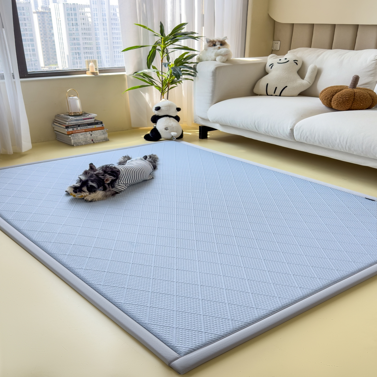 91家纺网 家纺一手货源 找家纺 席世家 2025新款凉感豆豆多功能垫 波洛格-蓝