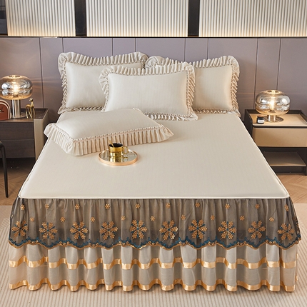 91家纺网 家纺一手货源 找家纺 （总）情恒家纺 2025新款纯色可拆卸PE海洋丝床裙席三件套