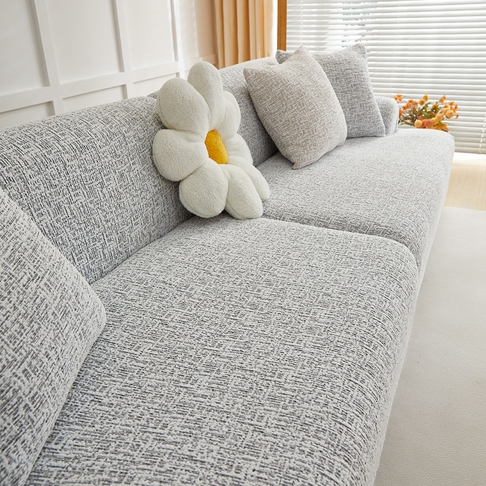 91家纺网 家纺一手货源 找家纺 丝绮鹿 2025新款竹节雪尼尔沙发套松紧款（大三人图）  深中灰