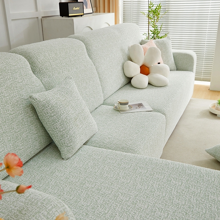 91家纺网 家纺一手货源 找家纺 丝绮鹿 2025新款竹节雪尼尔沙发套松紧款（贵妃图） 薄荷绿