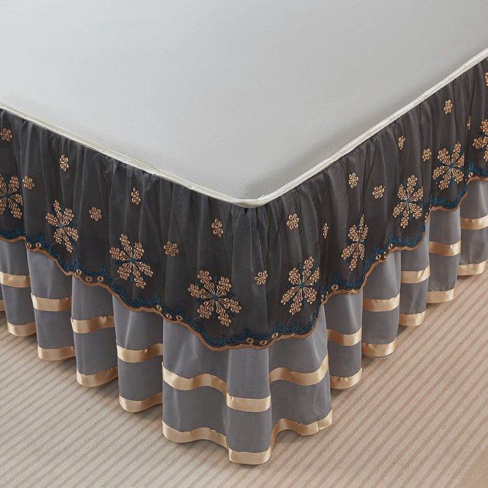 91家纺网 家纺一手货源 找家纺 情恒家纺 2025新款纯色可拆卸PE海洋丝床裙席三件套 绅士灰