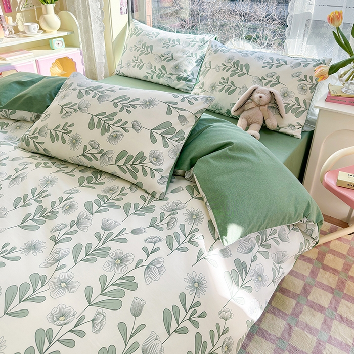 91家纺网 家纺一手货源 找家纺 琪格格 2025春夏新款全棉纯棉40S13372小清新四件套 森林花