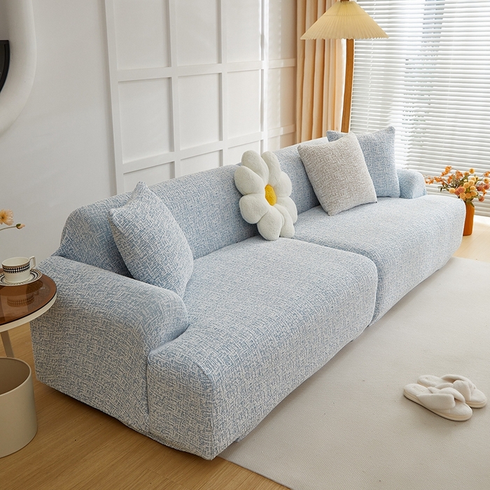 91家纺网 家纺一手货源 找家纺 丝绮鹿 2025新款竹节雪尼尔沙发套松紧款（大三人图）  迷雾蓝