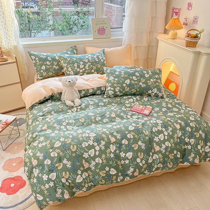 91家纺网 家纺一手货源 找家纺 琪格格 2025春夏新款全棉纯棉40S13372小清新四件套 闲庭花开