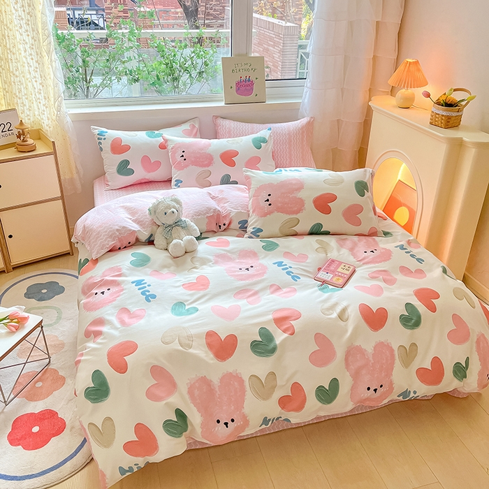 91家纺网 家纺一手货源 找家纺 琪格格 2025春夏新款全棉纯棉40S13372小清新四件套 萌心兔