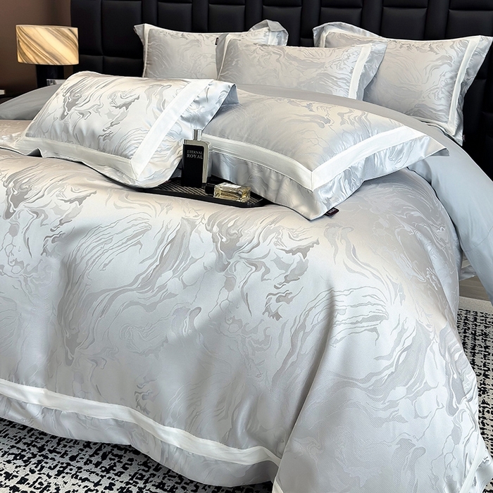 91家纺网 家纺一手货源 找家纺 2025新品床上用品高端A类100支天丝棉贡缎提花四件套全棉纯棉长绒棉夏季轻奢真丝全工艺 南溪-银衫灰