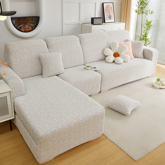 91家纺网 家纺一手货源 找家纺 丝绮鹿 2025新款竹节雪尼尔沙发套松紧款（贵妃图） 温柔咖