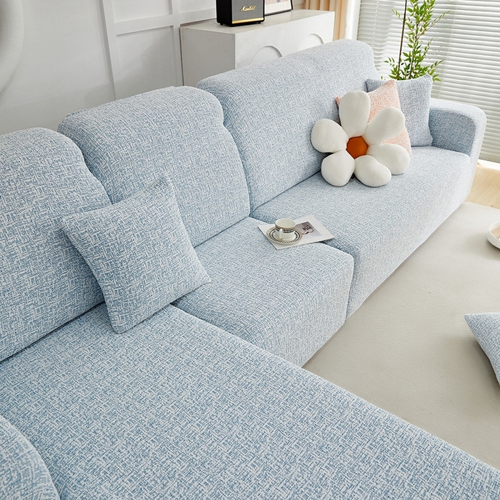 91家纺网 家纺一手货源 找家纺 丝绮鹿 2025新款竹节雪尼尔沙发套松紧款（贵妃图） 迷雾蓝