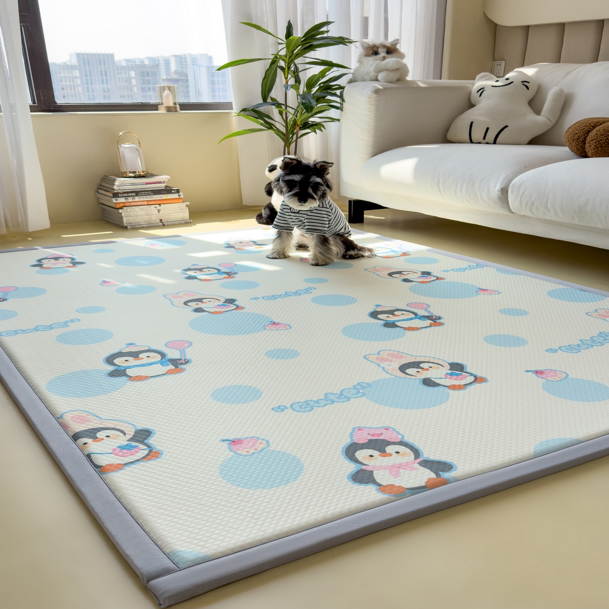 91家纺网 家纺一手货源 找家纺 席世家 2025新款印花豆豆多功能垫 小企鹅