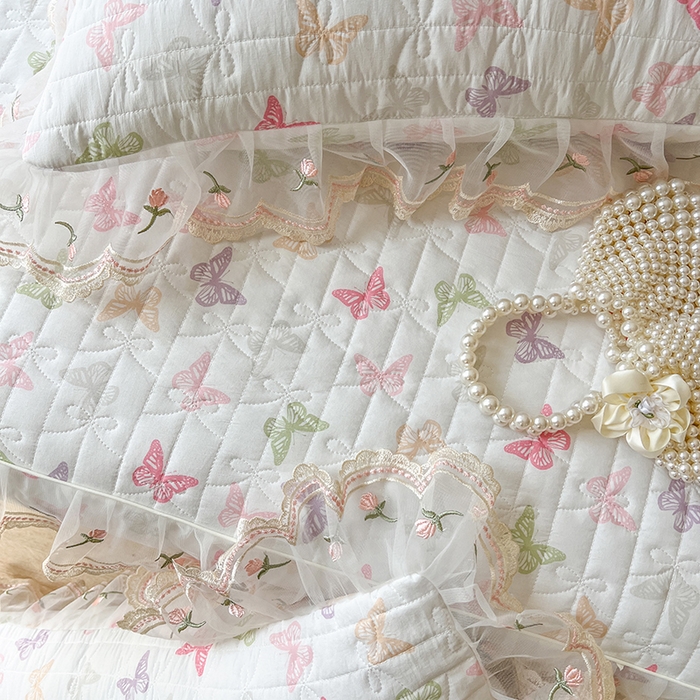 91家纺网 家纺一手货源 找家纺 麒豆豆 2025新款水洗棉印花床笠三件套 蝶之舞