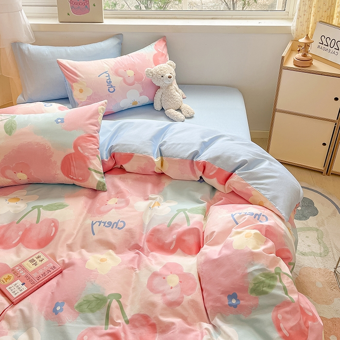 91家纺网 家纺一手货源 找家纺 琪格格 2025春夏新款全棉纯棉40S13372小清新四件套 粉色小恋