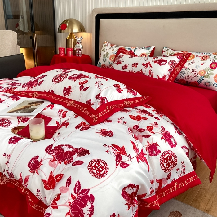 91家纺网 家纺一手货源 找家纺 用心 2022新款数码印花婚庆四件套