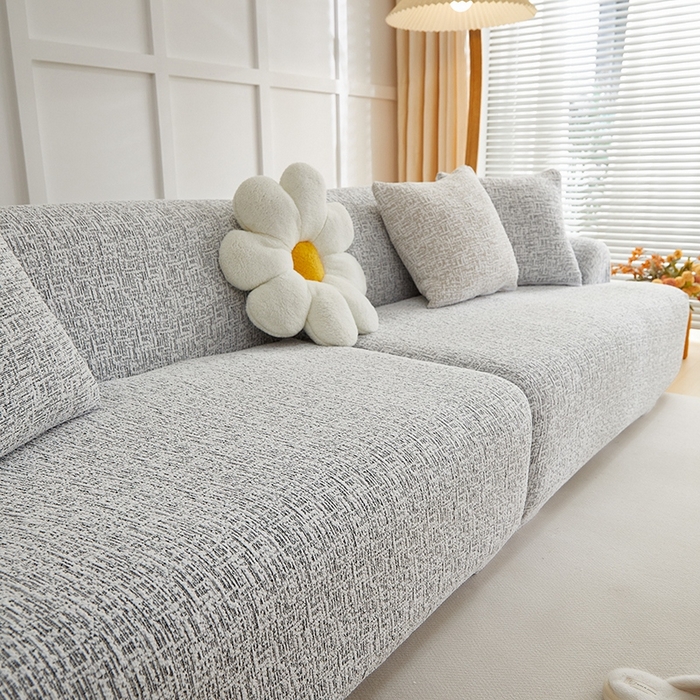 91家纺网 家纺一手货源 找家纺 丝绮鹿 2025新款竹节雪尼尔沙发套松紧款（大三人图）  深中灰