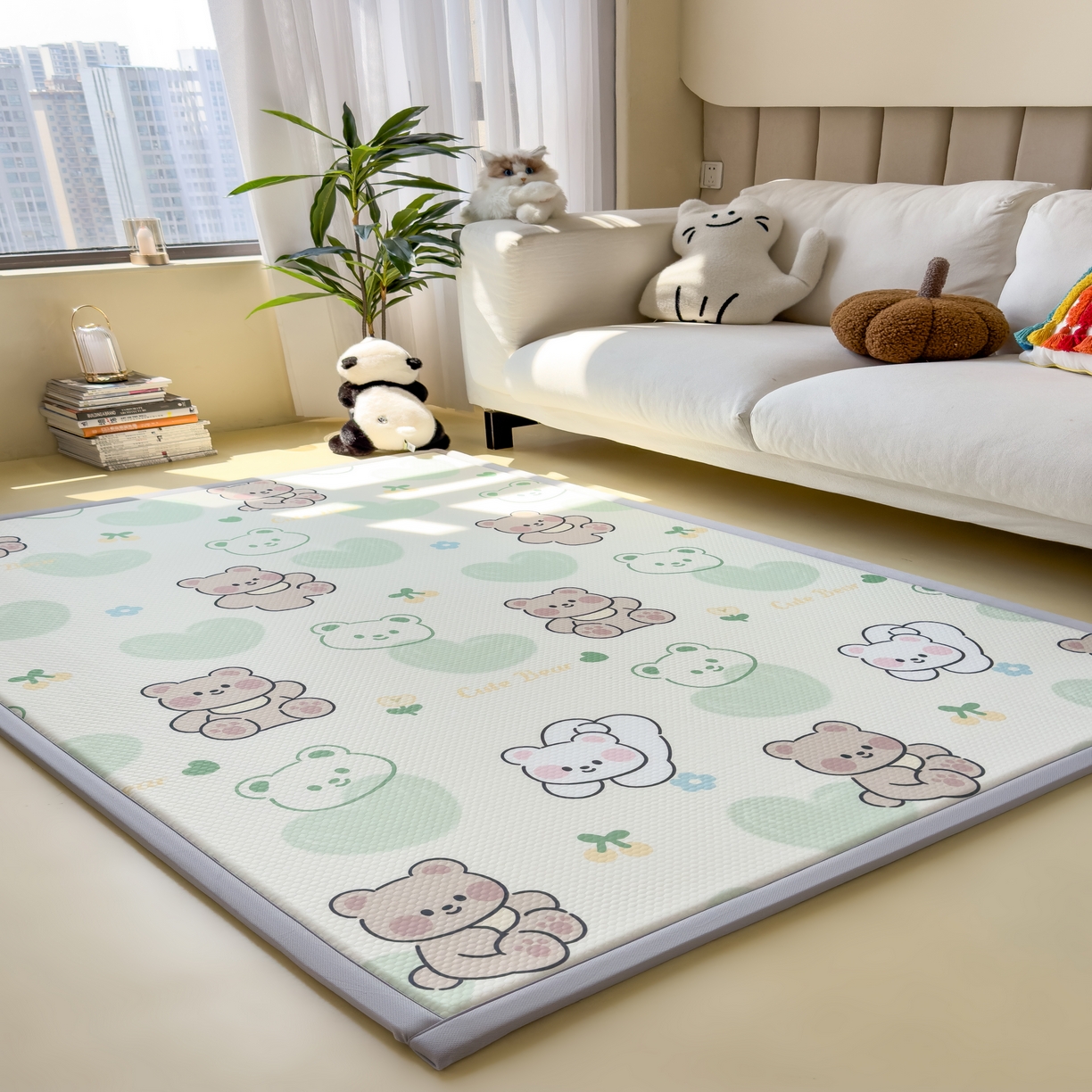 91家纺网 家纺一手货源 找家纺 席世家 2025新款印花豆豆多功能垫 熊猫宝宝