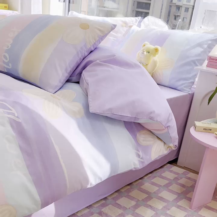 91家纺网 家纺一手货源 找家纺 琪格格 2025春夏新款全棉纯棉40S13372小清新四件套 苏珊花园