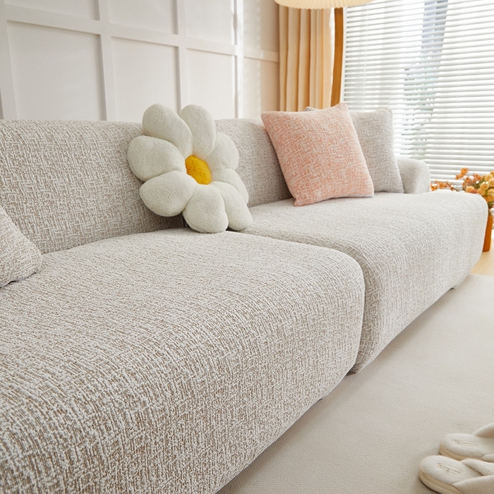 91家纺网 家纺一手货源 找家纺 丝绮鹿 2025新款竹节雪尼尔沙发套松紧款（大三人图）  温柔咖