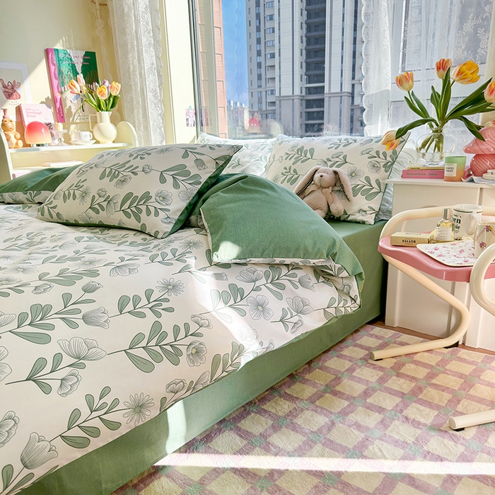 91家纺网 家纺一手货源 找家纺 琪格格 2025春夏新款全棉纯棉40S13372小清新四件套 森林花