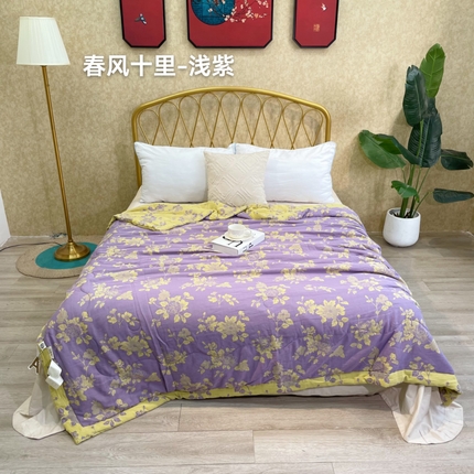鲁爱家纺供货 2025新款全棉双层纱提花夏被 春风十里-浅紫