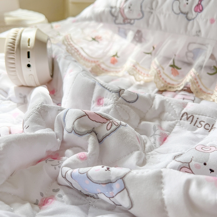 91家纺网 家纺一手货源 找家纺 麒豆豆 2025新款水洗棉印花床笠三件套 汪汪乐园