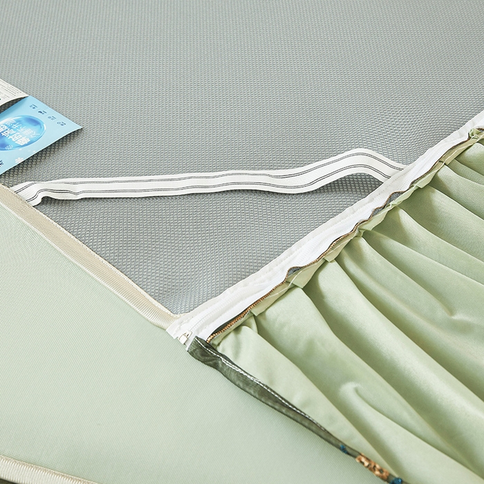 91家纺网 家纺一手货源 找家纺 情恒家纺 2025新款纯色可拆卸PE海洋丝床裙席三件套 薄荷绿