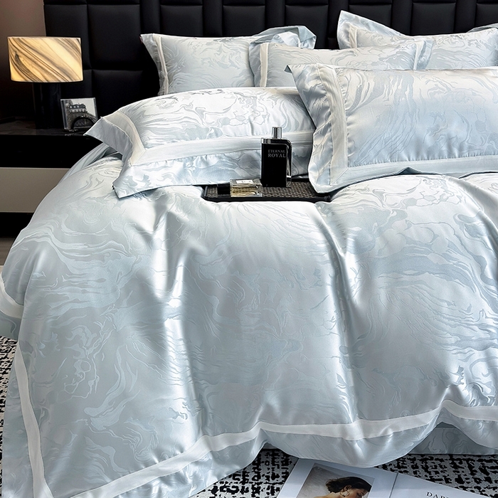 91家纺网 家纺一手货源 找家纺 2025新品床上用品高端A类100支天丝棉贡缎提花四件套全棉纯棉长绒棉夏季轻奢真丝全工艺 南溪-梦影蓝