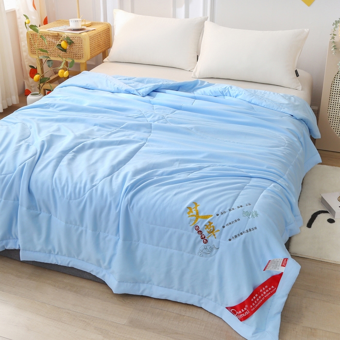 91家纺网 家纺一手货源 找家纺 妙赞2025新款水洗艾草夏被夏凉被空调被 蓝色