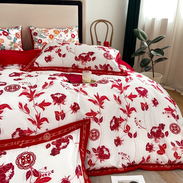 91家纺网 家纺一手货源 找家纺 用心 2022新款数码印花婚庆四件套