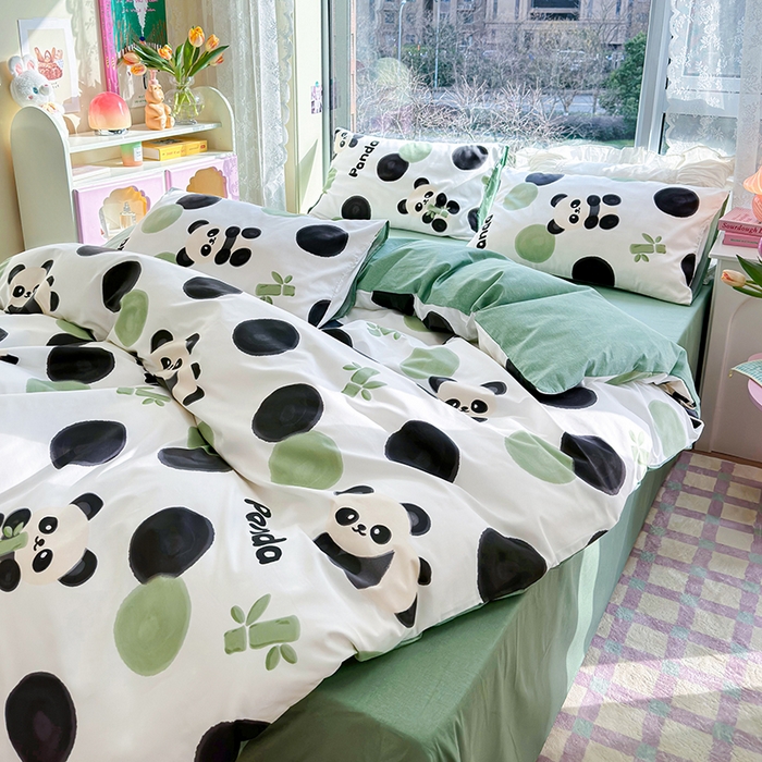 91家纺网 家纺一手货源 找家纺 琪格格 2025春夏新款全棉纯棉40S13372小清新四件套 熊猫