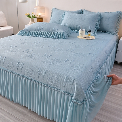 91家纺网 家纺一手货源 找家纺 （总）诺梵家纺 2025新款 pe 乙纶立体提花凉豆豆席凉席床裙款【控价1.5米119 ；1.8米129；2.0米139】