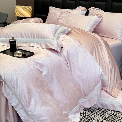 2025新品床上用品高端A类100支天丝棉贡缎提花四件套全棉纯棉长绒棉夏季轻奢真丝全工艺 南溪-伊莎粉