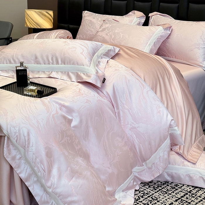 91家纺网 家纺一手货源 找家纺 2025新品床上用品高端A类100支天丝棉贡缎提花四件套全棉纯棉长绒棉夏季轻奢真丝全工艺 南溪-伊莎粉