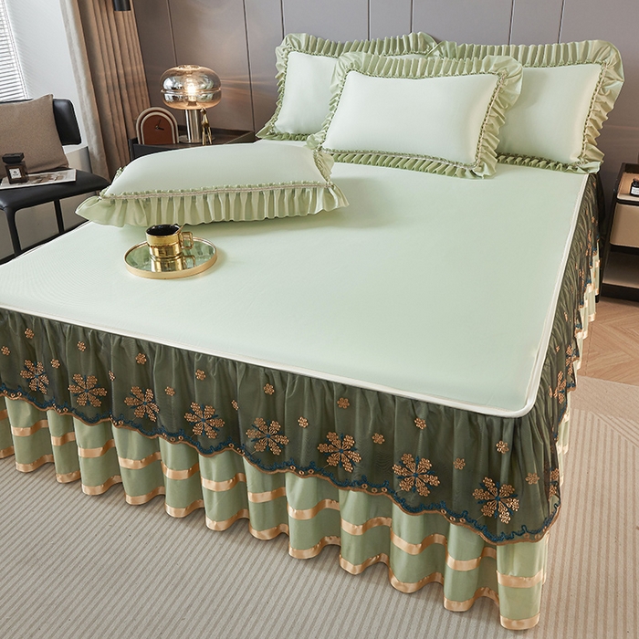 91家纺网 家纺一手货源 找家纺 （总）情恒家纺 2025新款纯色可拆卸PE海洋丝床裙席三件套