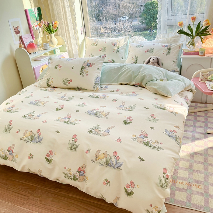 91家纺网 家纺一手货源 找家纺 琪格格 2025春夏新款全棉纯棉40S13372小清新四件套 逃家小兔