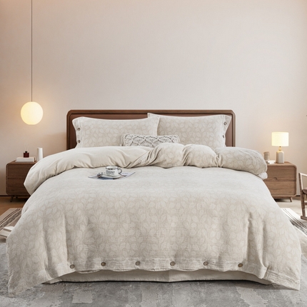 鲁爱家纺供货 2025新款AB版棉麻纽扣款四件套  卷珠帘