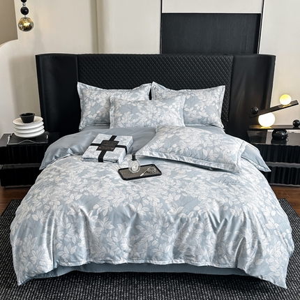 91家纺网 家纺一手货源 找家纺 晚爱家居  2025轻奢水洗天丝印花水洗真丝四件套（硬包丝带款） 青竹-兰