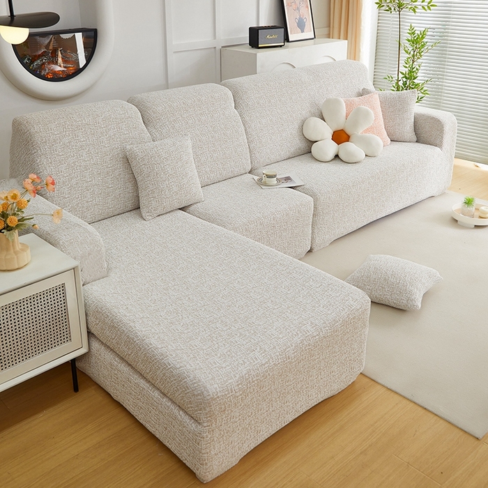 91家纺网 家纺一手货源 找家纺 丝绮鹿 2025新款竹节雪尼尔沙发套松紧款（贵妃图） 温柔咖