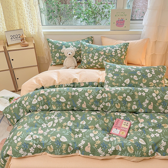 91家纺网 家纺一手货源 找家纺 琪格格 2025春夏新款全棉纯棉40S13372小清新四件套 闲庭花开