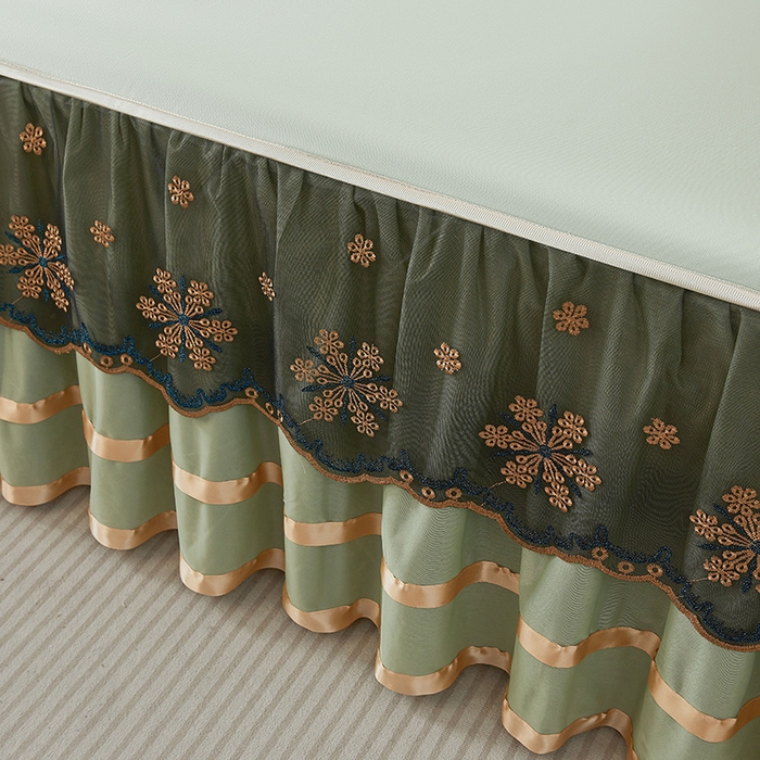 91家纺网 家纺一手货源 找家纺 情恒家纺 2025新款纯色可拆卸PE海洋丝床裙席三件套 薄荷绿