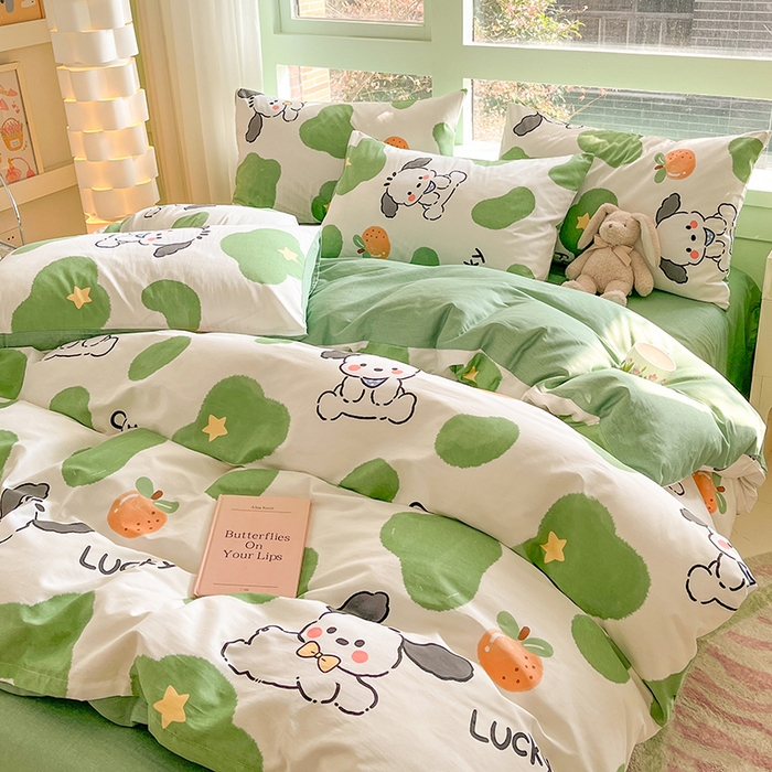 91家纺网 家纺一手货源 找家纺 琪格格 2025春夏新款全棉纯棉40S13372小清新四件套 快乐萌宠