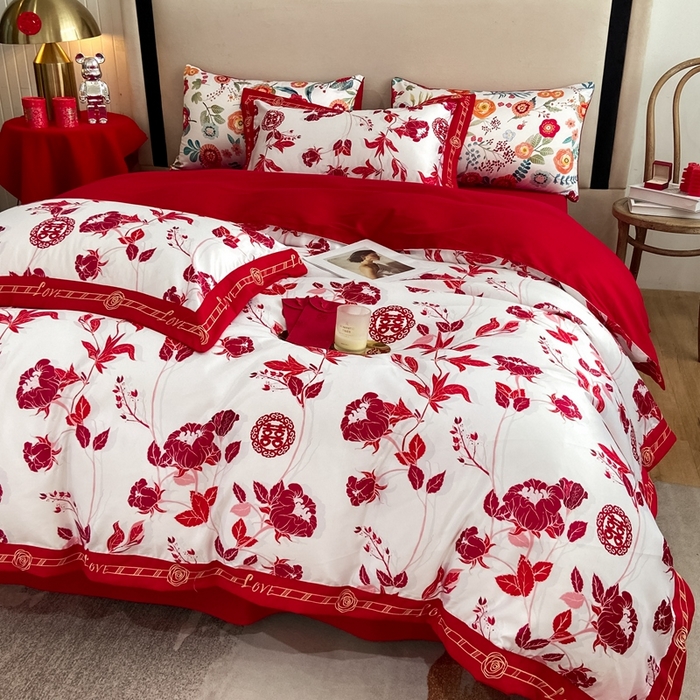 91家纺网 家纺一手货源 找家纺 用心 2022新款数码印花婚庆四件套