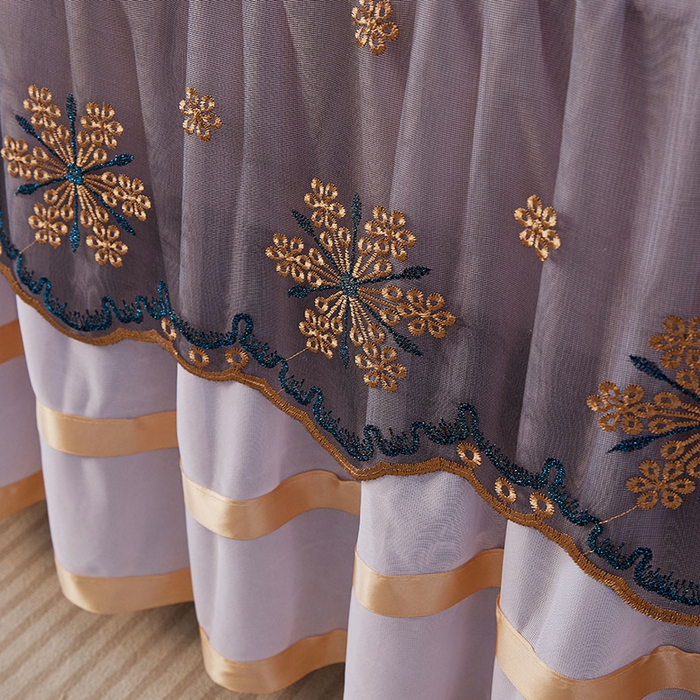 91家纺网 家纺一手货源 找家纺 情恒家纺 2025新款纯色可拆卸PE海洋丝床裙席三件套 优雅紫