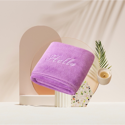 彩虹毛巾2025新款Hello珊瑚绒毛巾浴巾两件套跨境加厚吸水毛巾浴巾套装 70*140cm浴巾一条-紫色