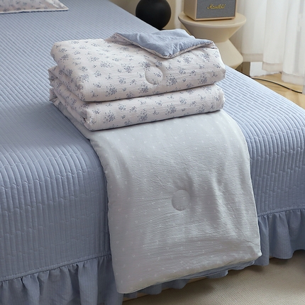 一比一家纺 2025新款云感皱皱双层纱床盖夏被四件套 兰黛