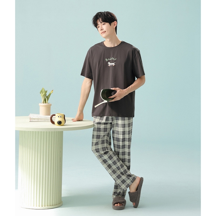 91家纺网 家纺一手货源 找家纺 （总）妍景家居生活馆2025新款男士圆领短袖长裤滑板狗狗-5E5141