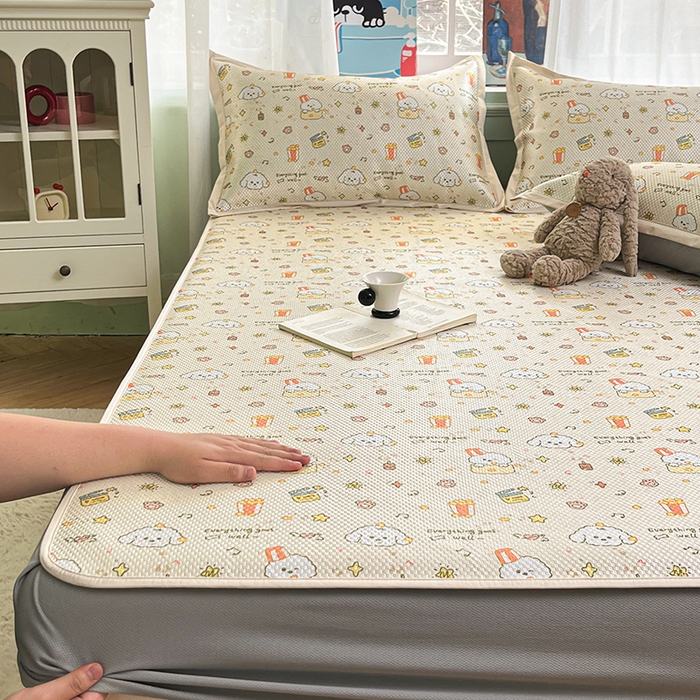 91家纺网 家纺一手货源 找家纺 布卢姆床垫2025新款A类数码印花冰藤席夏凉席--床笠款 爆米花床笠