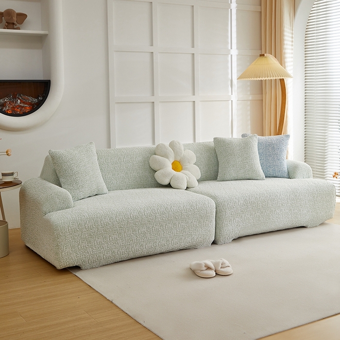 91家纺网 家纺一手货源 找家纺 丝绮鹿 2025新款竹节雪尼尔沙发套松紧款（大三人图）  薄荷绿