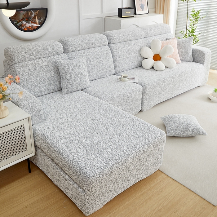 91家纺网 家纺一手货源 找家纺 丝绮鹿 2025新款竹节雪尼尔沙发套松紧款（贵妃图） 深中灰