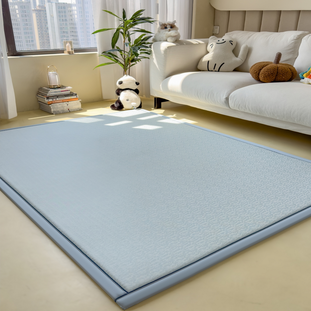 91家纺网 家纺一手货源 找家纺 席世家 2025新款凉感肌理多功能垫 肌理-蓝