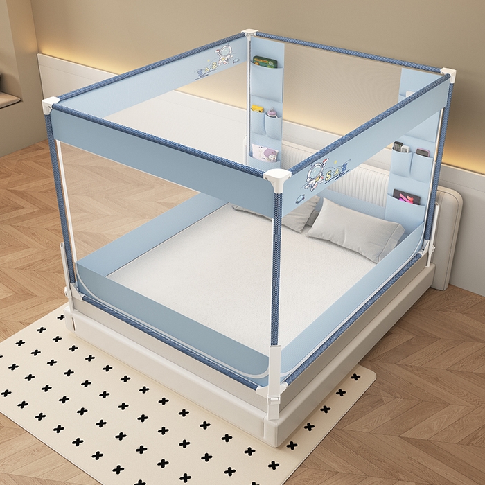 91家纺网 家纺一手货源 找家纺 无瑕家居 2025新款高级围栏家用卧室加粗儿童防止掉床超大空间免安装坐床蚊帐围栏款蚊帐储物围栏蚊帐系列 小小宇航员